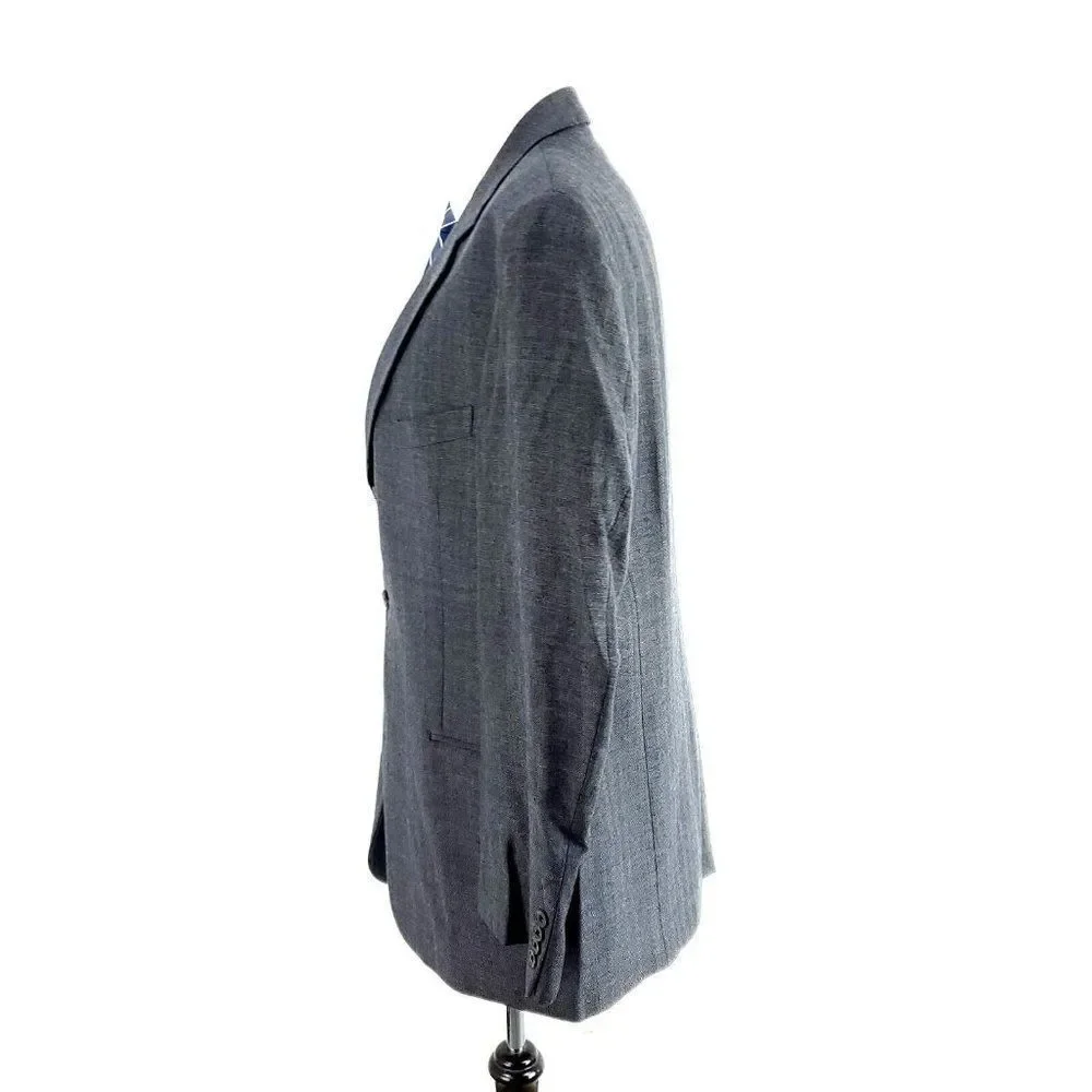 Joseph Abboud Nordstrom Wool 3 Button Sport Coat 42R Gray Blue Herringbone W/ Or